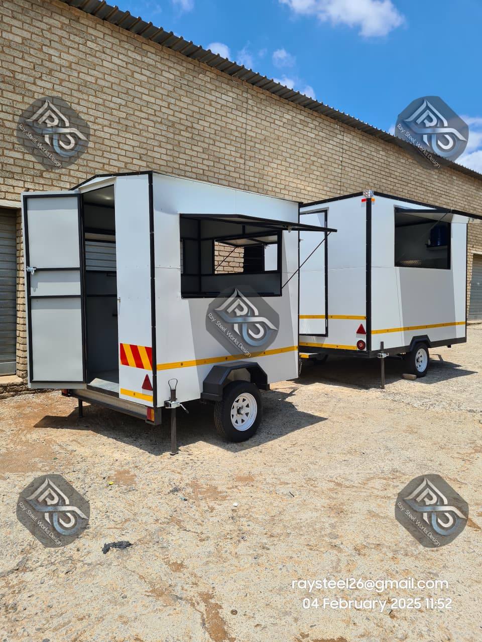 Open kitchen trailer showing the service counter